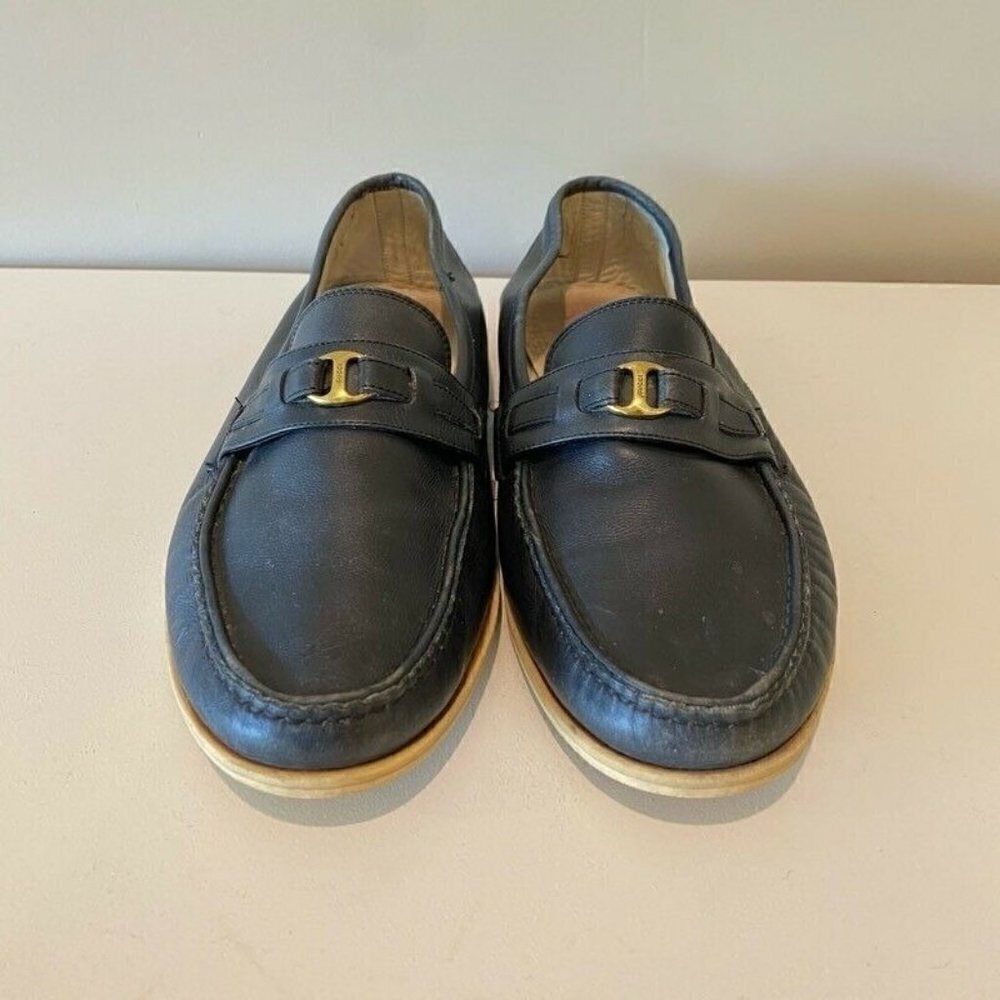 Gucci Loafers Shoes Blue Leather Slip-On Moc Toe 9 - Picture 2 of 10